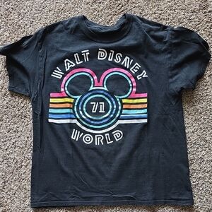 Disney Black Short Sleeve Tee with Rainbow Mickey Graphic